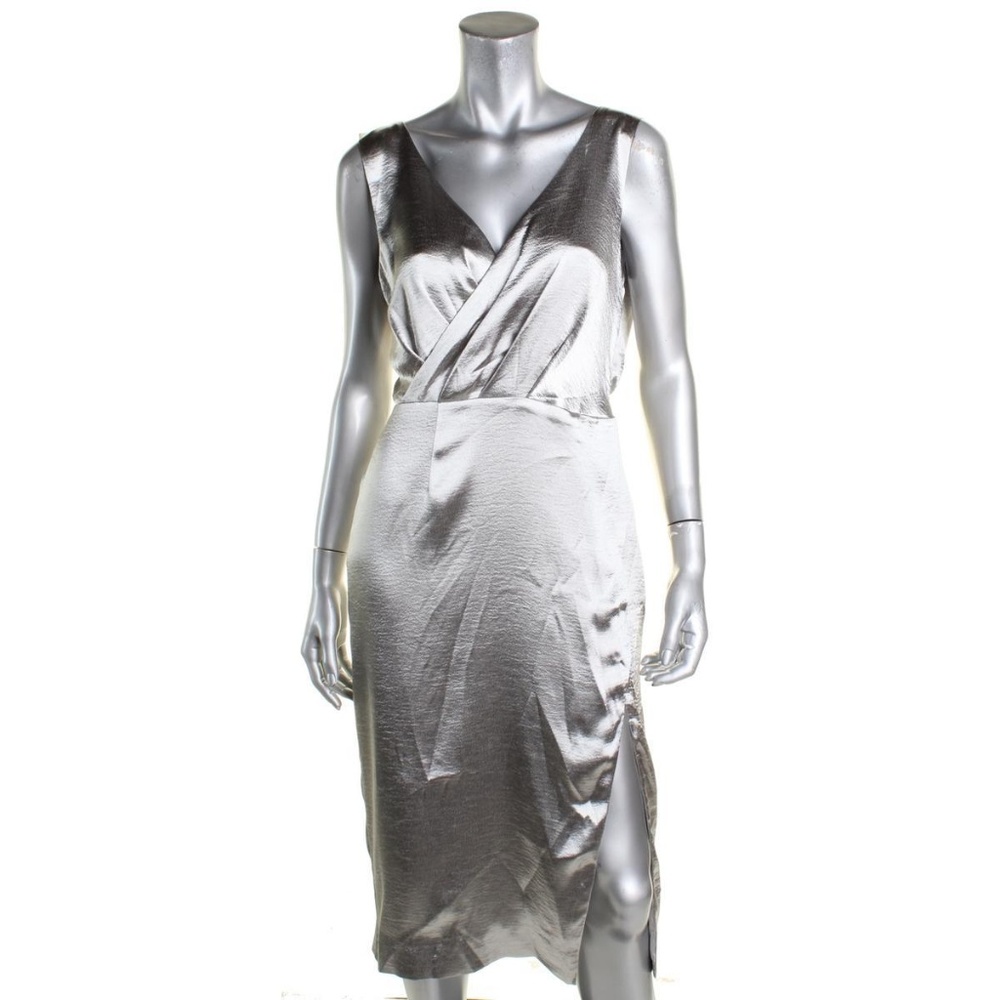 NWT Fame & Partners Silver Slit Sheath Dress